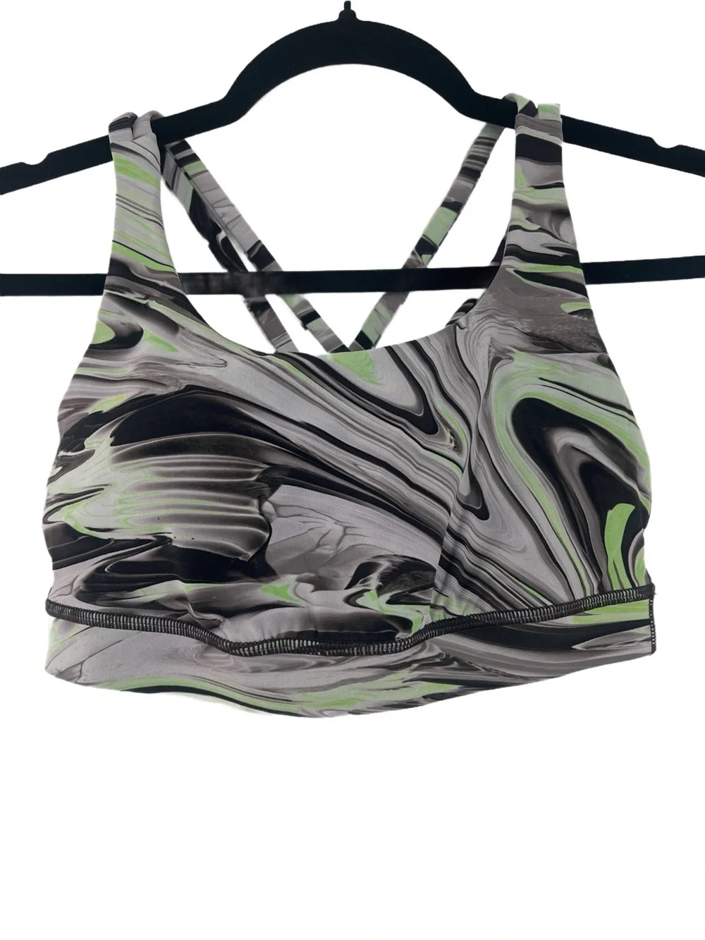 lululemon athletica Marble-Print Sports Bra in Black, Gray & Green
